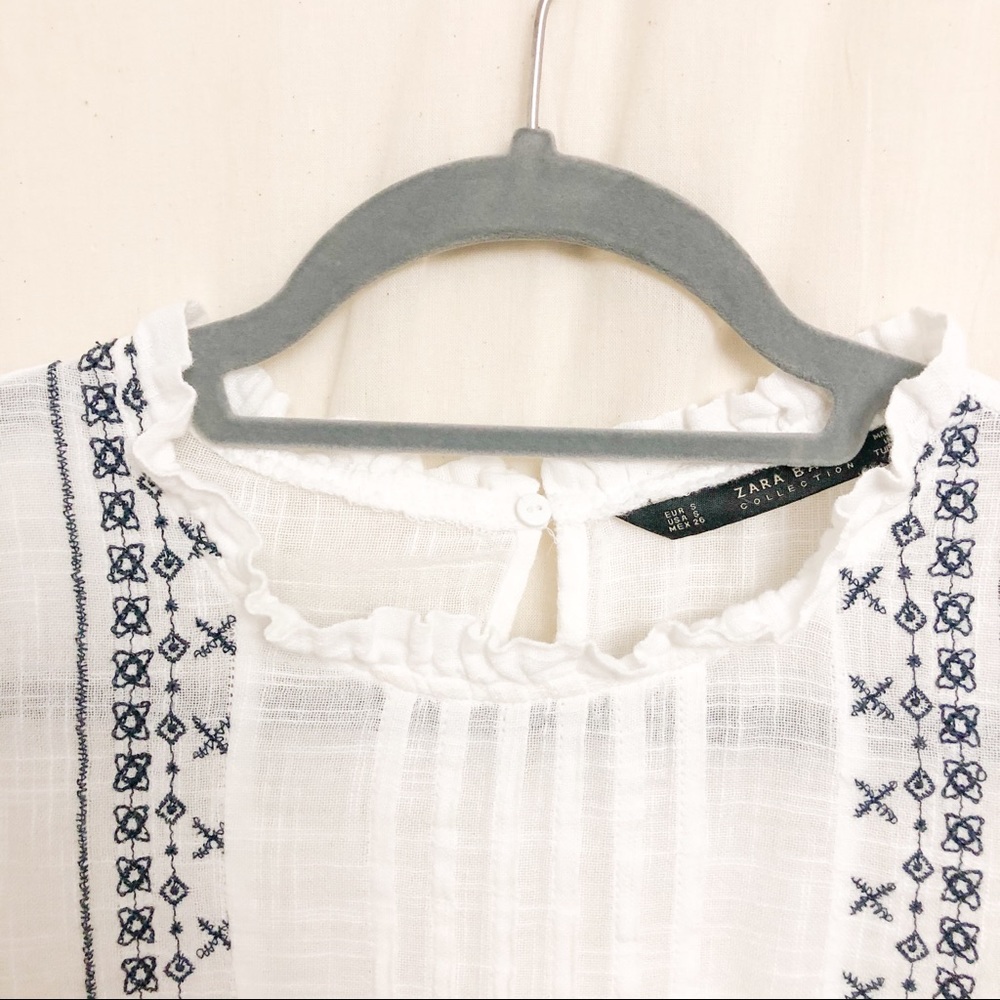 Zara Embroidered Ruffle Linen Top SIZE SMALL - Picture 2 of 5